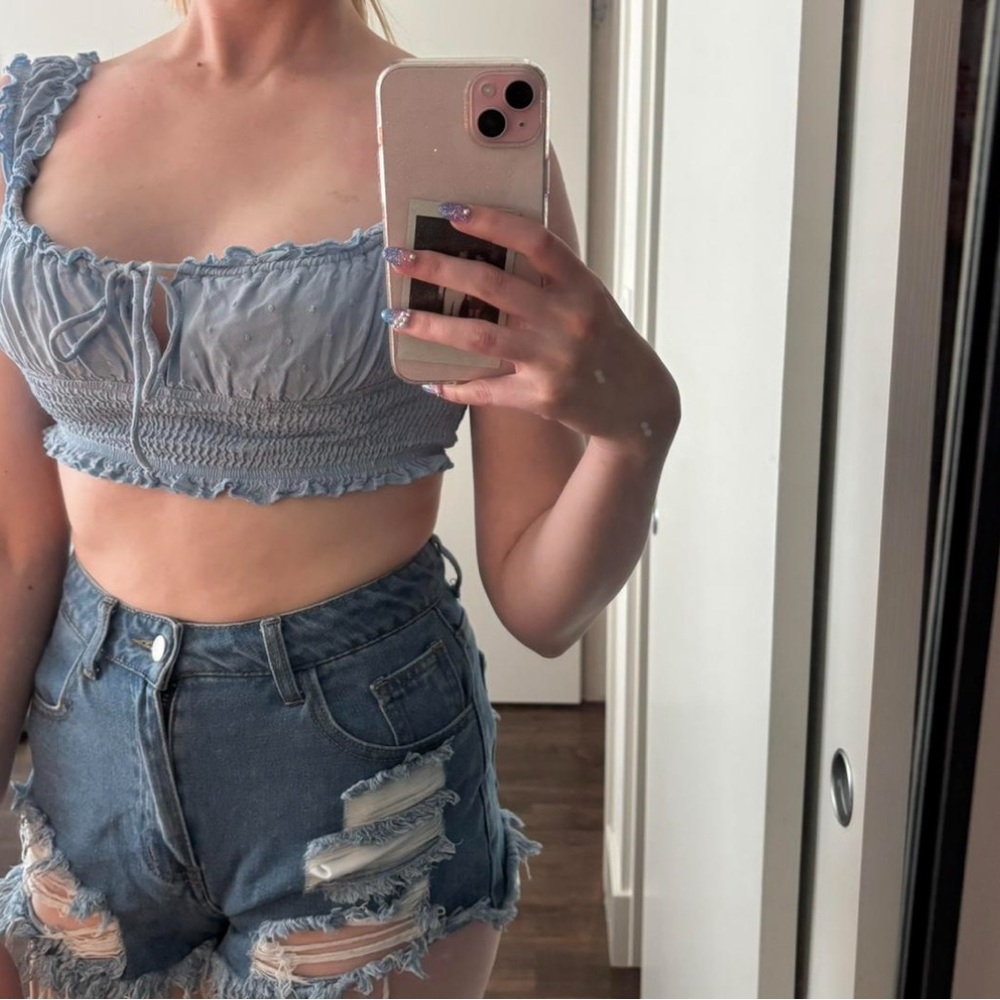 Princess Polly Blue Ruched Sleeveless Crop Top